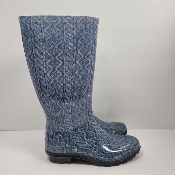 Chinook Women's Blue Cable Knit Pattern Rain Boots US Size 6 NWOT - Picture 1 of 10